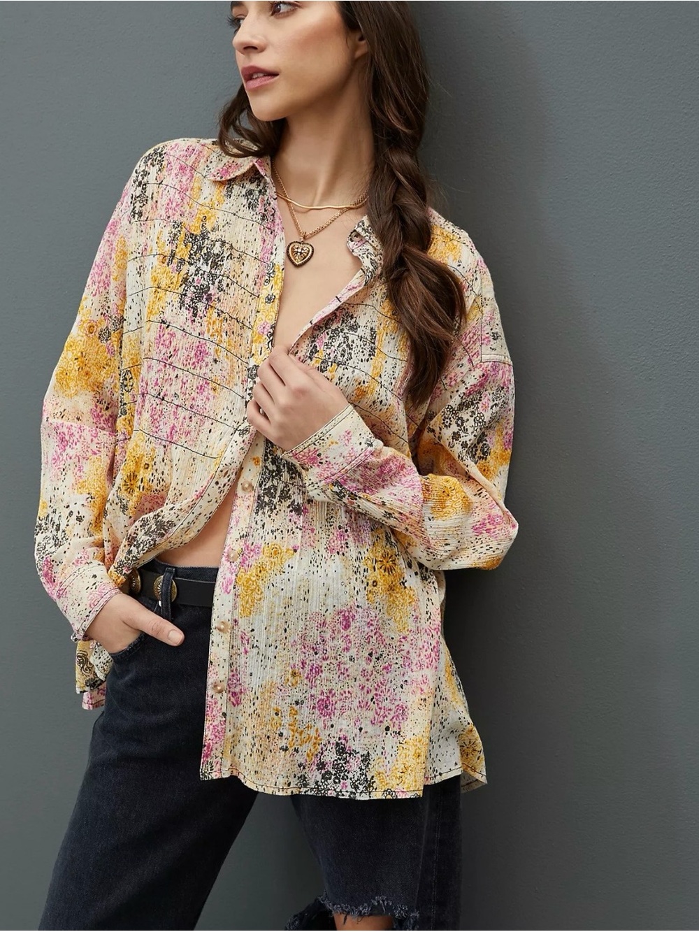 Anthropologie Pilcro Smocked Buttondown 
Size M 100% Cotton